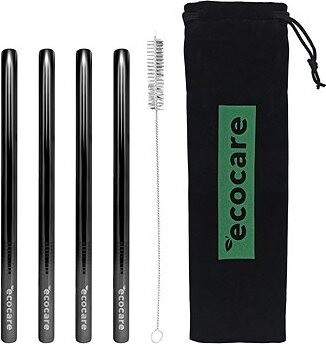 ECOCARE ekologická kovová slamka Maxi Black 21,5 × 1,2 cm (4 ks)
