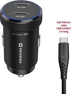 Swissten CL Adaptér USB-C PD + USB-A 38 W čierny + kábel USB-C/USB-C 1 m