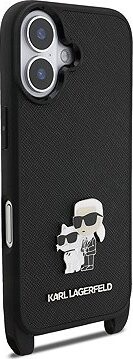 Karl Lagerfeld Saffiano Crossbody Popruh Metal Karl and Choupette Zadný Kryt pre iPhone 17 Black