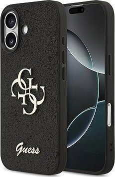 Guess PU Fixed Glitter 4G Metal Logo Zadný Kryt pre iPhone 17 Black