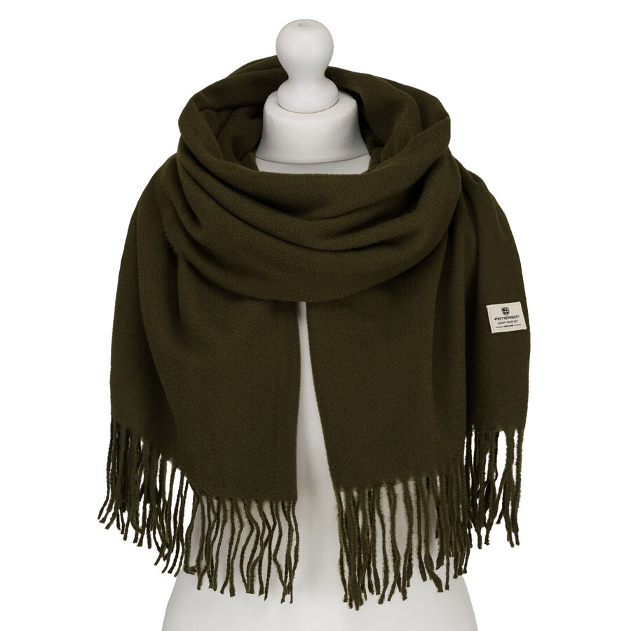 Dámsky veľký šál v khaki farbe so strapcami