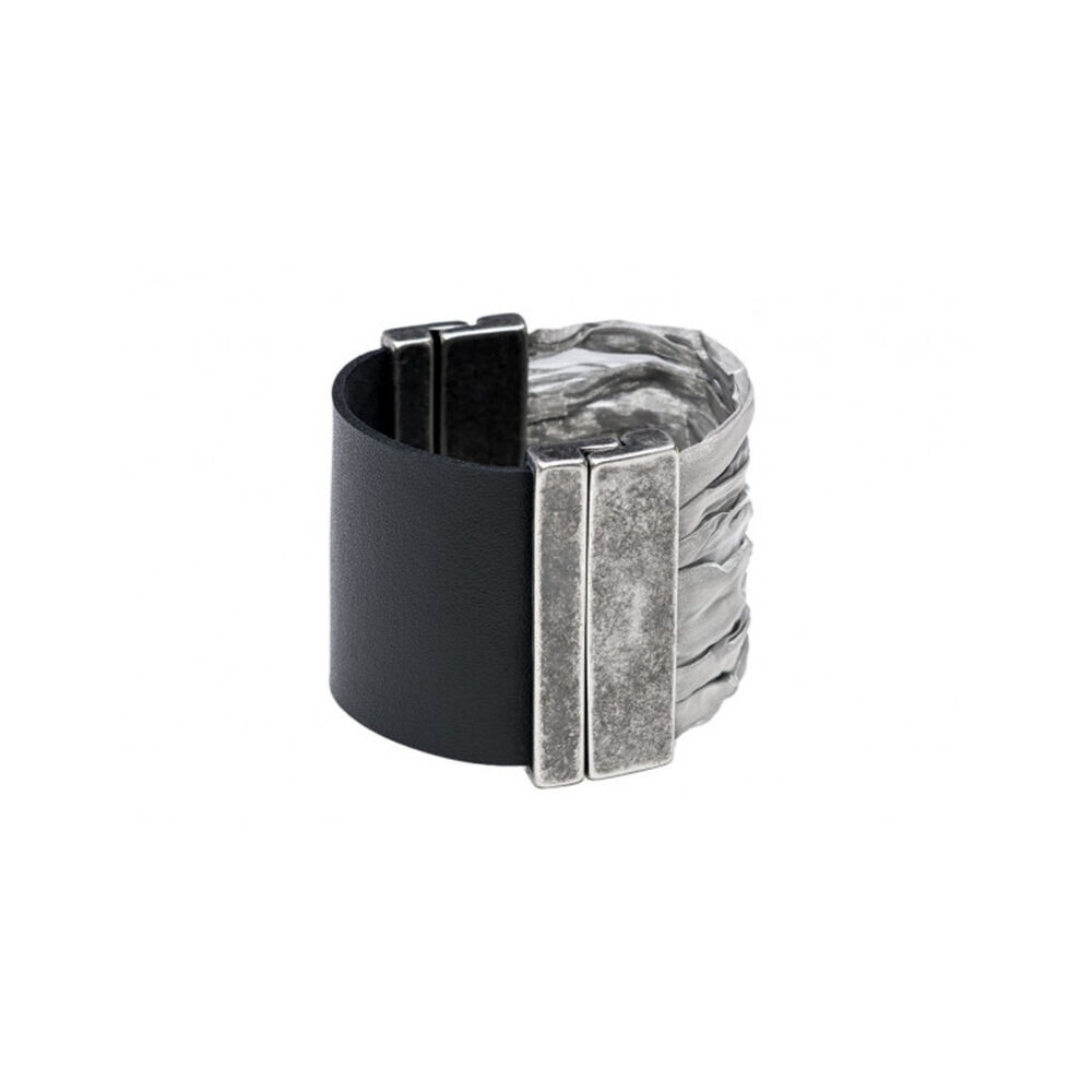 Dámsky náramok z kože s mäkkou oceľovou sieťovinou 18416