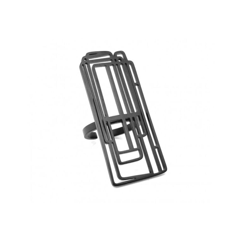 Čierny prsteň dámsky s obdĺžnikovým motívom 18679