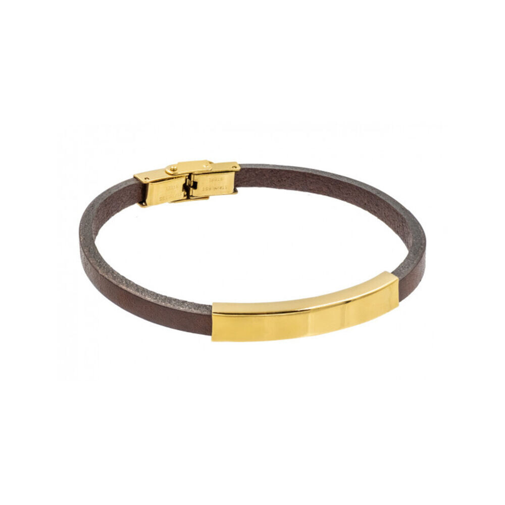 Hnedý kožený náramok s pozláteným obdĺžnikom 18695