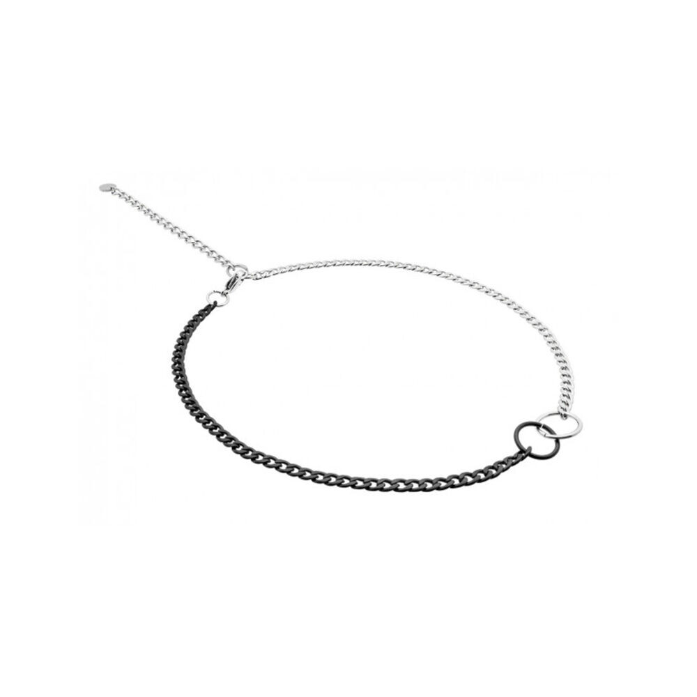 Dámsky strieborno-čierny náhrdelník so spojenými krúžkami 18773