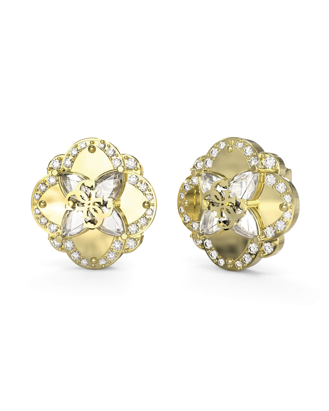 Guess Pozlátené kôstkové náušnice so zirkónmi Wild Flower JUBE05504JWYGT/U