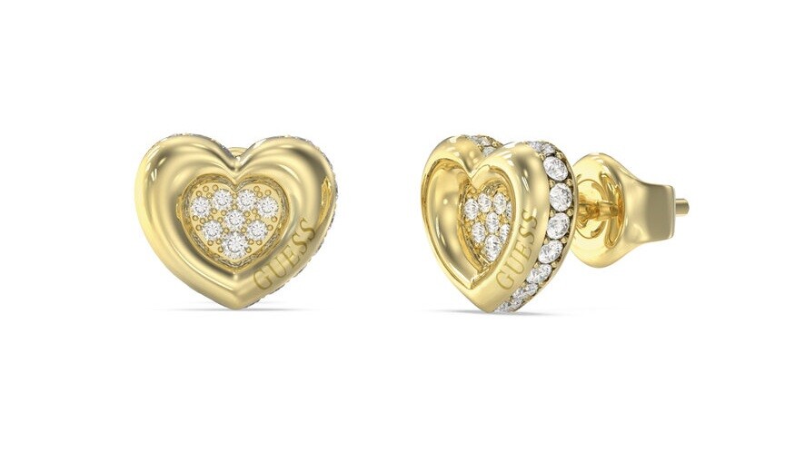 Guess Srdiečkové náušnice s kryštálmi LOVE JUBE05466JWYGT/U