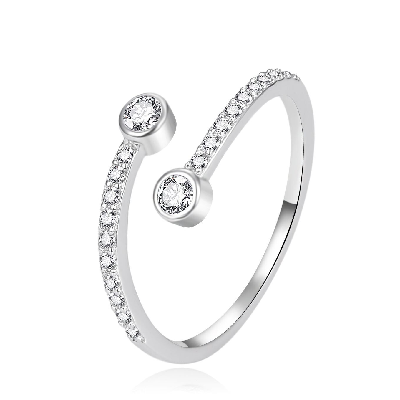 Agato Nežný otvorený strieborný prsteň so zirkónmi AGT-R62W 57 mm