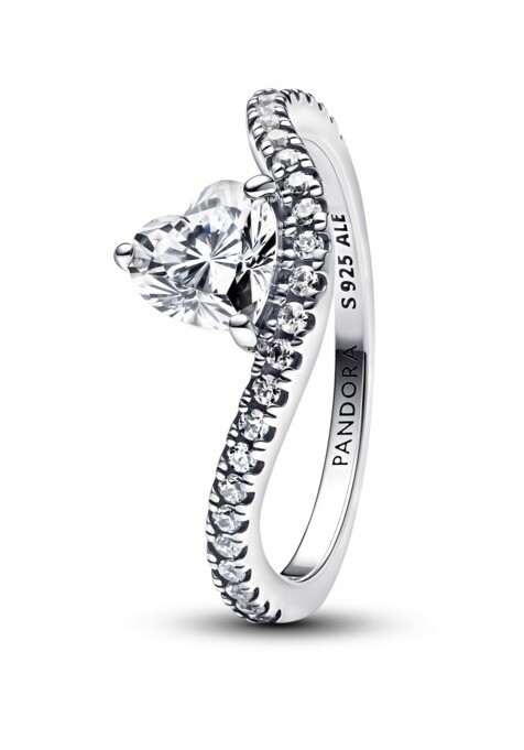 Pandora Strieborný vlnitý prsteň Srdce so zirkónmi Timeless 193661C01 52 mm