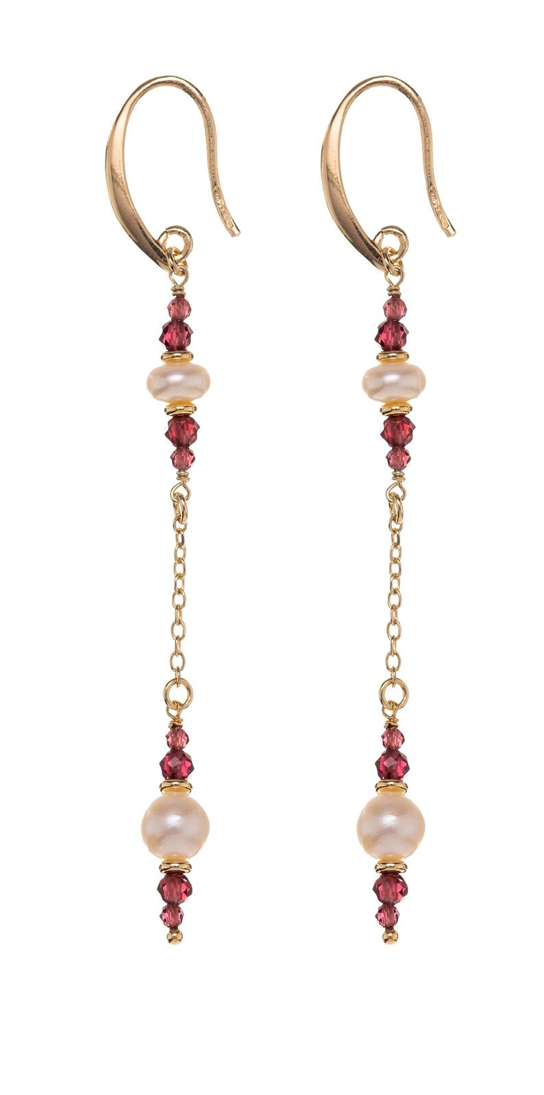 Alisia Dlhé pozlátené náušnice s granátmi a pravými perlami AL5183.01.029