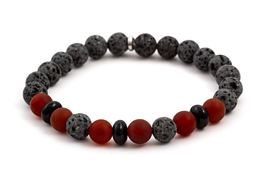 Agato Korálkový náramok z onyxu, lávového kameňa a karneolu MINK65 17 cm