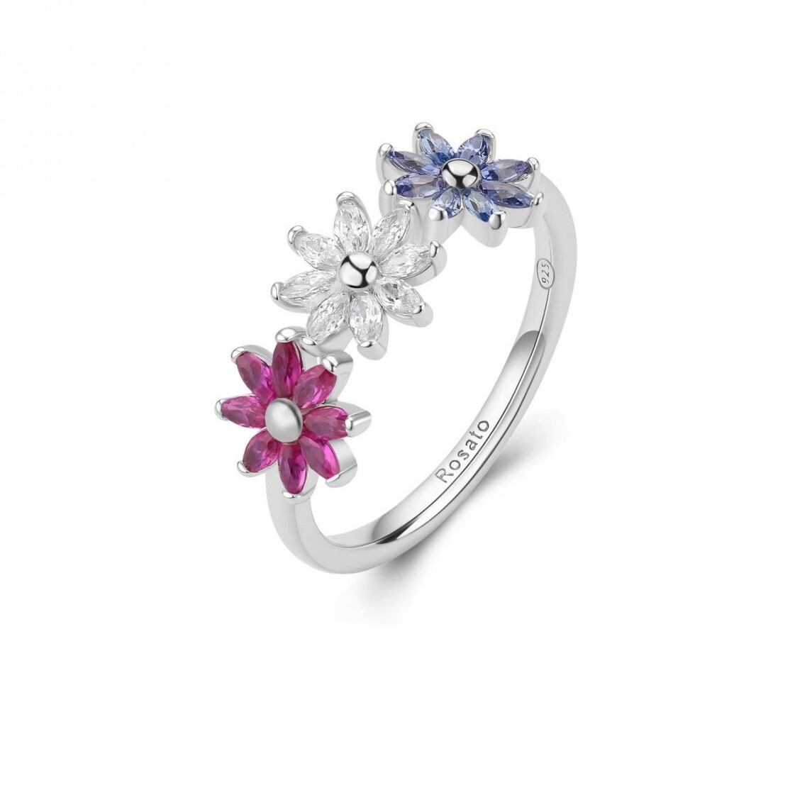 Rosato Strieborný kvetinový prsteň s kubickými zirkónmi Gaia RZGA81 56 mm