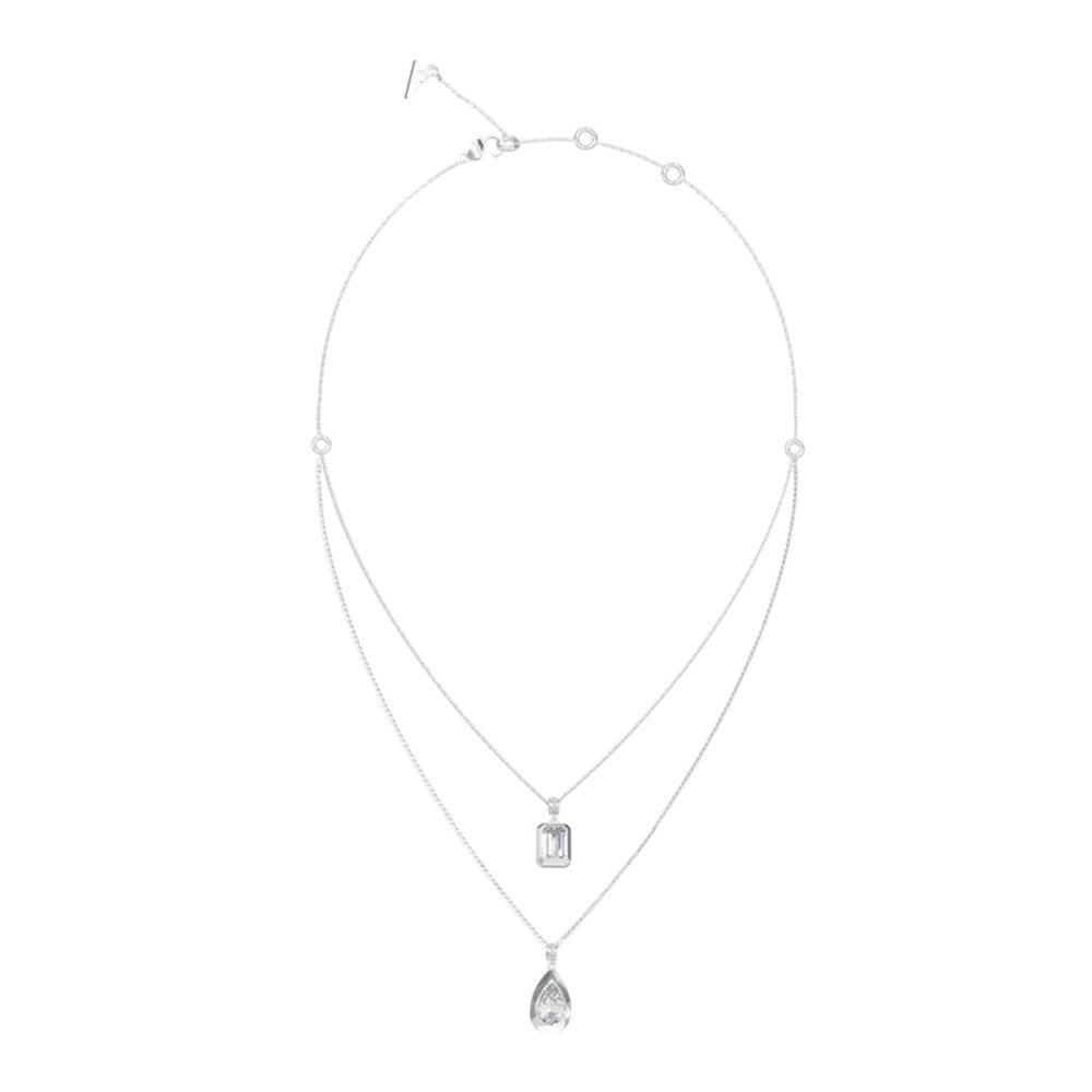 Guess Oceľový dvojitý náhrdelník s kubickými zirkónmi 4G Light JUBN05242JWRHT/U