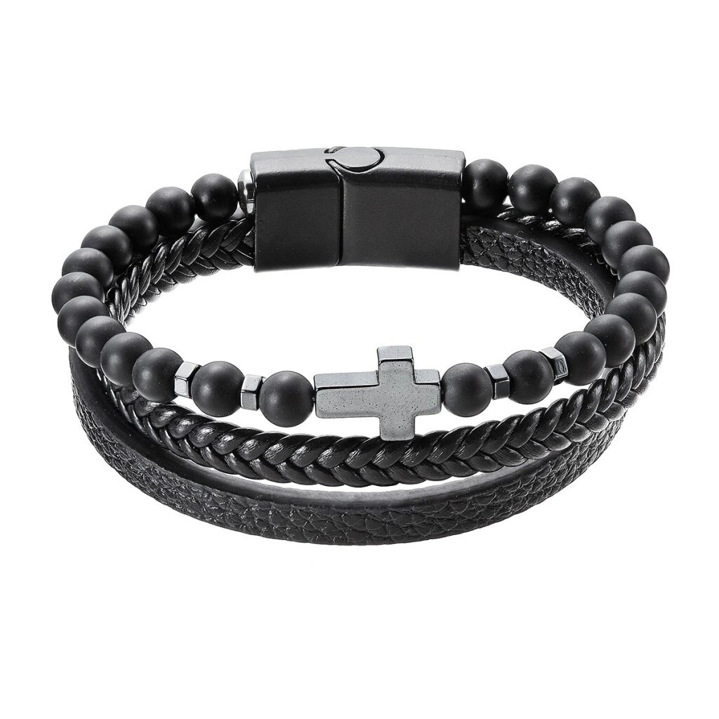 Evolution Group Elegantný koženkový náramok s korálkami 43044.3 čierny 23 cm