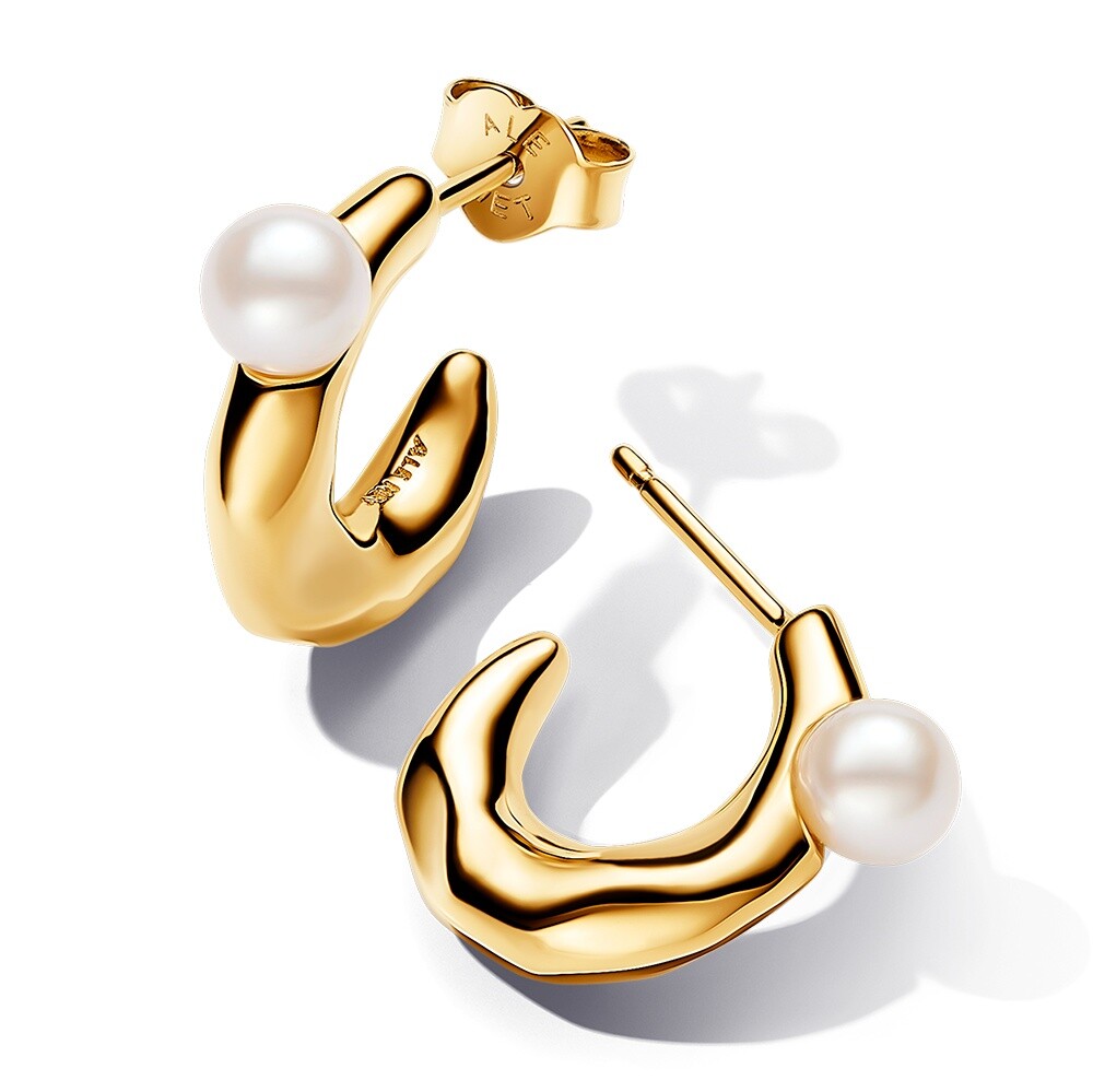 Pandora Pozlátené kruhové náušnice s pravou perlou Essence Shine 263261C01