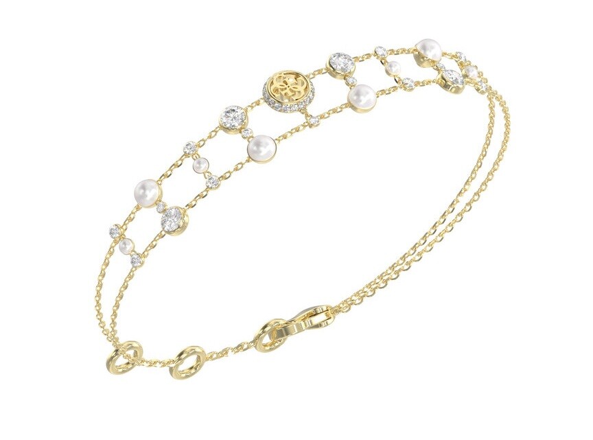 Guess Dvojitý pozlátený náramok Tiny Pearly JUBB05512JWYG 18,4 cm