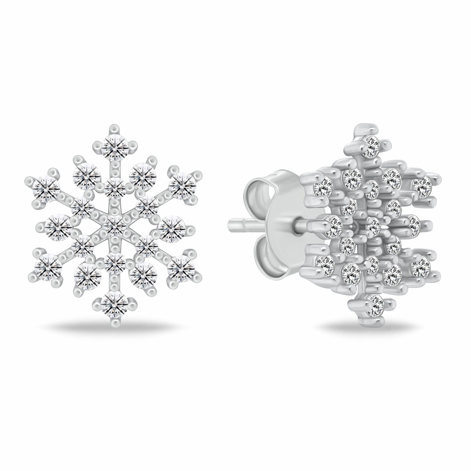 Brilio Silver Blyštivé strieborné náušnice vločky so zirkónmi EA1247W