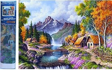 Norimpex Chaty pri horskej rieke 30 × 40 cm