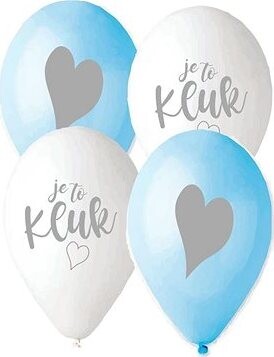 SMART BALLOONS Balónik s českou potlačou je to kluk! – modrá a biela - 30 cm – 5 ks