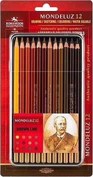 Koh-i-noor Mondeluz 3722/12 Umelecké pastelky, hnedý rad, v plechovom puzdre 12 ks