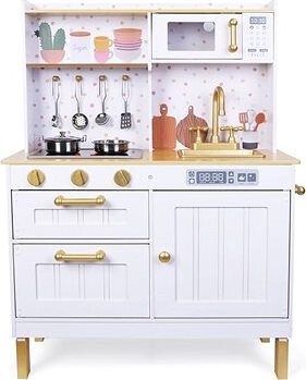 Derrson Drevená kuchynka XL bielo-zlatá so zvukmi a svetlami
