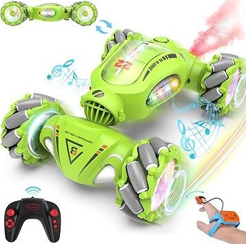 Fosgoit RC stunt auto 1 : 18 s LED dymovým efektom a ručným ovládaním, zelené