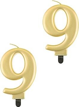 Godan Narodeninová sviečka na tortu – 9 – metalická zlatá – 8 cm – 2 ks