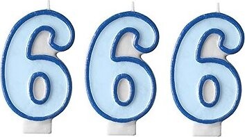 PARTYDECO Narodeninová sviečka 6, modrá, 7 cm, 3 ks