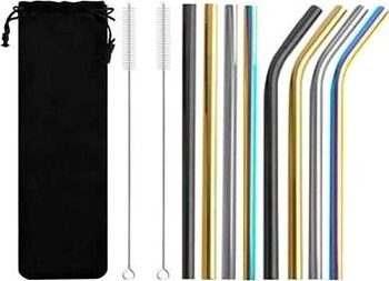 Verk 01635 Antikorová slamka 8 ks + kefka na čistenie farebná