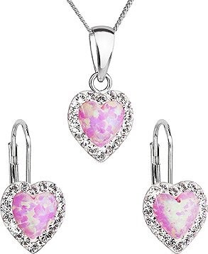 EVOLUTION GROUP 39161.1 ružový synt. opál súprava dekorovaná kryštálmi Preciosa® (925/1000, 2 g)