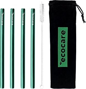 ECOCARE ekologická kovová slamka Maxi Green 21,5 × 1,2 cm (4 ks)