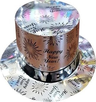FUNNYFASHN – párty Klobúk – cylinder strieborný happy new year – silvester