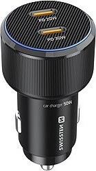 Swissten CL Adaptér 2× USB-C PD 50 W čierny + kábel USB-C/USB-C 1 m