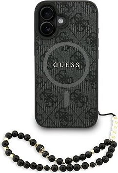 Guess PU Leather 4G Colored Ring Strap MagSafe Zadný Kryt pre iPhone 16 Black