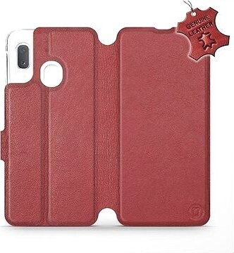 Flip puzdro na mobil Samsung Galaxy A20e – Tmavo červené – kožené – Dark Red Leather
