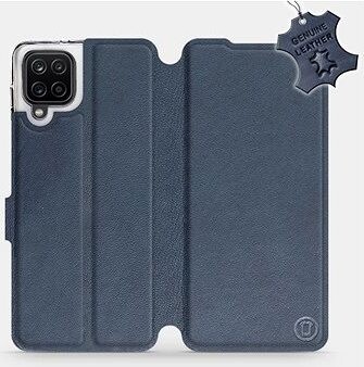 Flip puzdro na mobil Samsung Galaxy A12 – Modré – kožené – Blue Leather