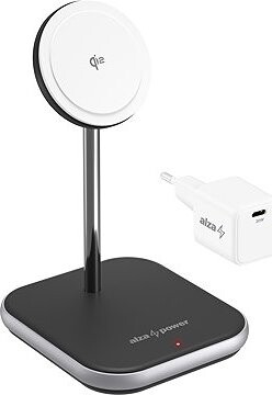 AlzaPower WQT310 Wireless Qi2 Compatible with MagSafe Charger Stand 15 W čierna