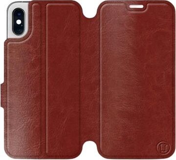 Flipové puzdro na mobil Apple iPhone XS vo vyhotovení Brown & Gray so sivým vnútrom