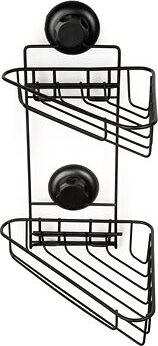 COMPACTOR Bestlock Black Dvojitá rohová polička do kúpeľne, bez vŕtania, nosnosť až 12 kg