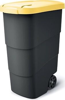 PROSPERPLAST Smetná nádoba s odolnými kolieskami Wheeler, antracit so žltým vekom 90 l