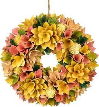 DOMMIO Jarný veniec z drevených kvietkov žltý priemer 30 cm