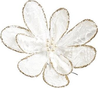 LAALU Vianočná dekorácia – kvetina na klipse so zlatým lemom, biela, 25 cm