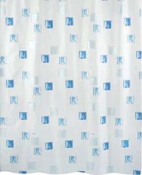 Spirella sprchový záves MILANO, motív štvorcov, bielo-modrý, 180 × 200 cm, polyester