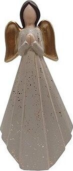 GOBA Vianočná dekorácia – keramický anjel v šatách, zlatý, 31 cm