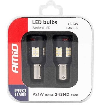 Amio LED 12V/24V 21W BA15s číra CANBUS s ventilátorom, 2 ks 24SMD
