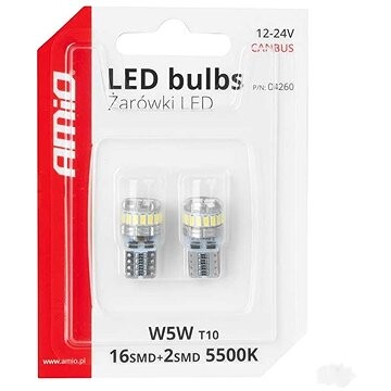 AMIO LED žiarovky CANBUS 12 V/24 V 5 W W2,1 × 9,5 d číre, 2 ks