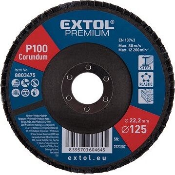 EXTOL PREMIUM Kotúč lamelový šikmý korundový, priemer 125 mm, P100, 8803475
