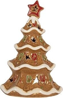 Clayre & Eef Perníkový stromek na čajovou svíčku Gingerbread Cott 11 × 8 × 17 cm