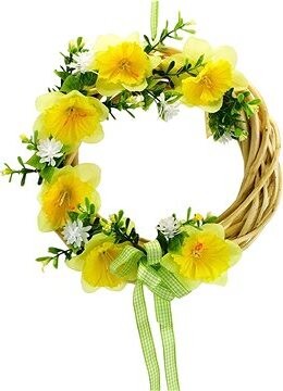 DOMMIO Veľkonočná dekorácia – Prútený venček s narcismi, zelený, 20 cm