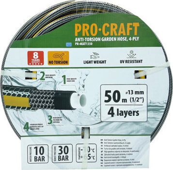 PROCRAFT Zahradní hadice PR-4KAT1350, černo-žlutá, 4vrstvá, 1/2